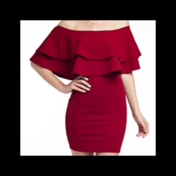 Off Shoulder Ruffle Bodycon Mini Dress - Picture 2 of 5